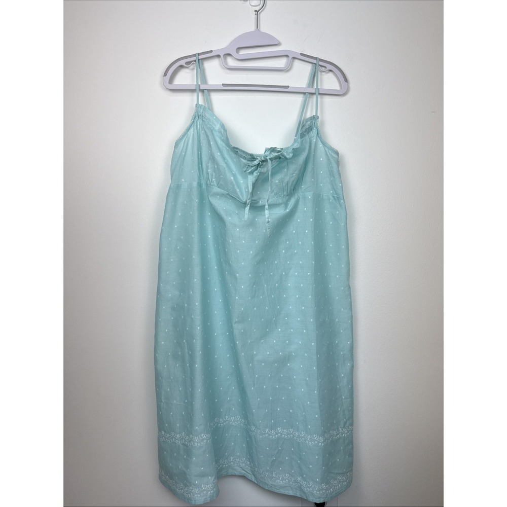 NWT Anne Lewin Women's Aqua Babydoll Nightgown Size XL 100% Cotton Feminine Bow